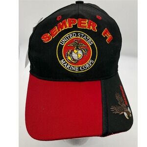 United States Marine Corps Cap Semper Fi Eagle Logo Black Red Military USA Made